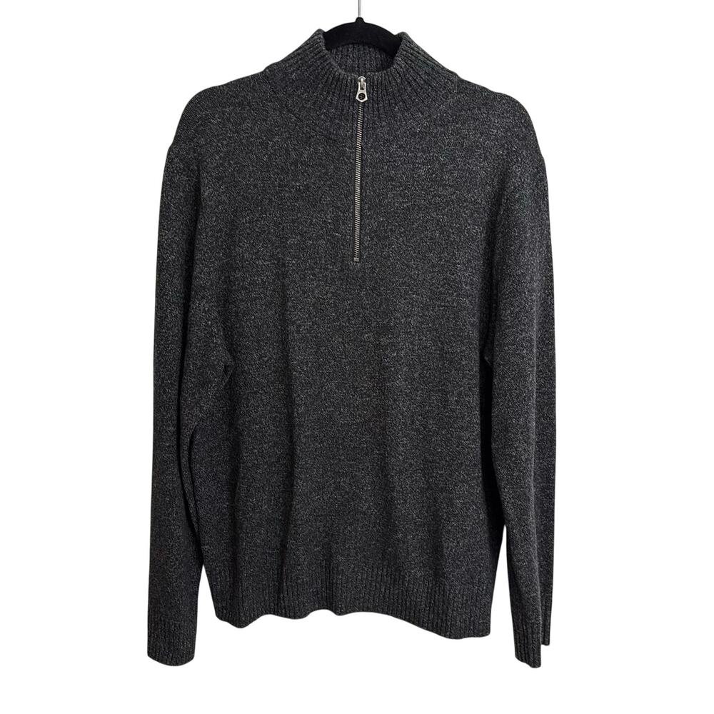 J.Crew Sweater Mens L Gray Marled Rugged Merino Quarter-Zip Wool Blend Mock Neck